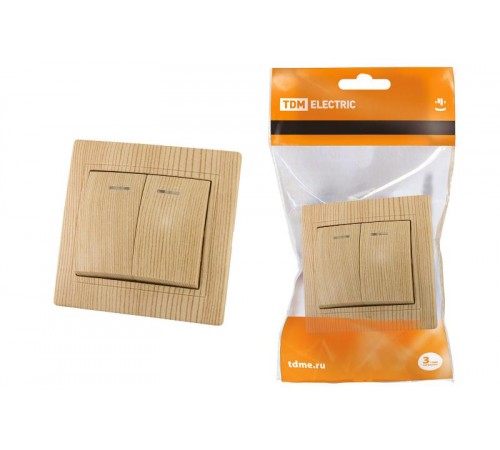 Выключатель 2 кл. с подсветкой 10А "ЭКО" (сосна) "Таймыр"  SQ1814-0205  TDM