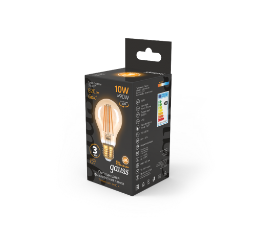 Лампа светодиодная  Filament А60 10W 820lm 2400К Е27 golden LED  102802010  Gauss