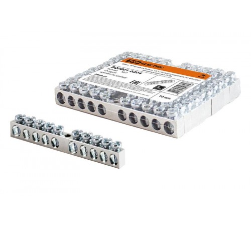 Шина "N" нулевая 6х9мм 10/1 (10 групп/крепеж по центру) никелированная  SQ0801-0304  TDM