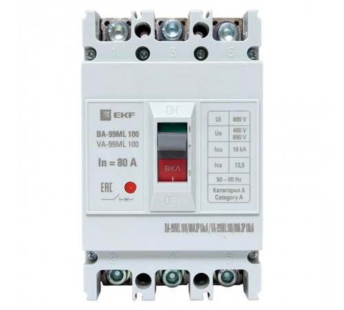Выключатель автоматический ВА-99М 100/80А 3P 18кА EKF Basic  mccb99-100-80mI  EKF