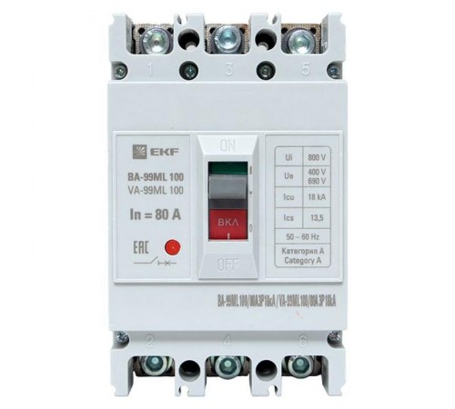 Выключатель автоматический ВА-99М 100/80А 3P 18кА EKF Basic  mccb99-100-80mI  EKF