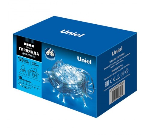 Гирлянда светодиодная  с эффектом мерцания  ULD-S1000-120/TWK WHITE IP67   10м. соед. 120 диодов. белый свет. шнур белый  UL-00001351  Uniel