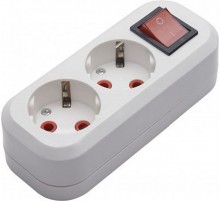 PST16-211-20 Колодка для удлинителя 2-местная с/з с выключателем, 250В, 16A, белый  39013  STEKKER