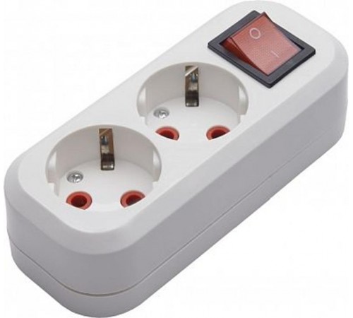 PST16-211-20 Колодка для удлинителя 2-местная с/з с выключателем, 250В, 16A, белый  39013  STEKKER