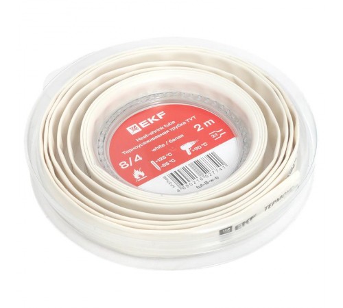 Термоусаживаемая трубка ТУТ нг 8/4 белая ролик 2 м tut-8-w-bEKF