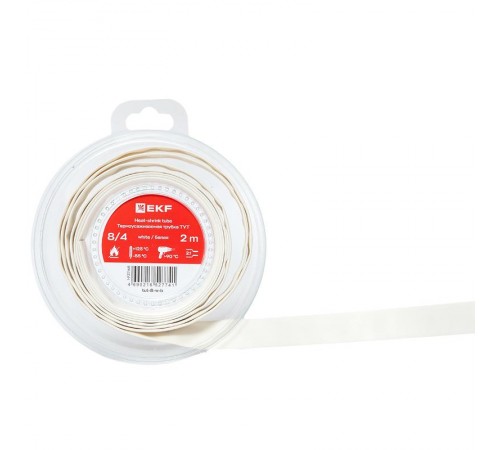 Термоусаживаемая трубка ТУТ нг 8/4 белая ролик 2 м tut-8-w-bEKF