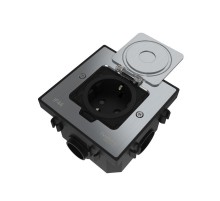 MultiDesk Лючок с розеткой 2К+З, 16А/250В, IP44 с монтажной коробкой для бетонных полов Серебро, тип MDK21  MDK21202SC  SE