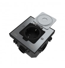 MultiDesk Лючок с розеткой 2К+З, 16А/250В, IP44 с монтажной коробкой для бетонных полов Серебро, тип MDK21  MDK21202SC  SE