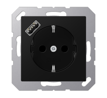 Розетка SCHUKO® с USB-зарядным устройством, тип А; термопласт; черный матовый  A1520-18ASWM  Jung