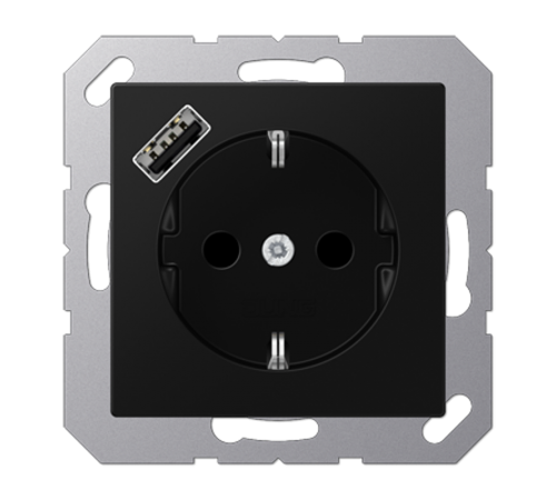Розетка SCHUKO® с USB-зарядным устройством, тип А; термопласт; черный матовый  A1520-18ASWM  Jung