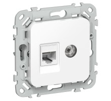 FLITE Розетка 2-ая RJ45/TV кат.5Е UTP РКТВ5е-2-0-ФлБ белый  FI-AK22-1-K01  IEK