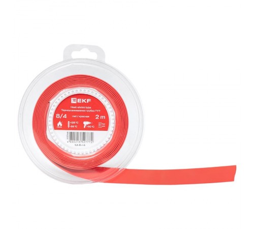 Термоусаживаемая трубка ТУТ нг 8/4 красная ролик 2 м tut-8-r-bEKF