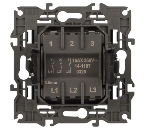 14-1107-05 Выключатель 3-клавишный, 10АХ-250В, IP20, Эра Elegance, антрацит  Б0034254  ЭРА