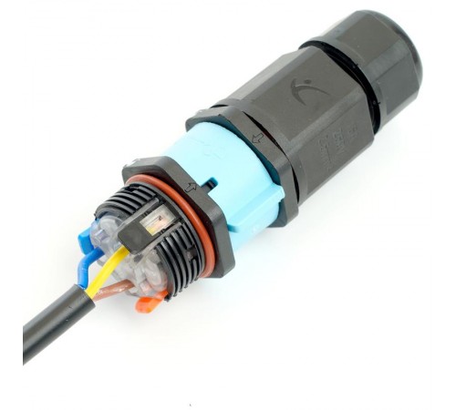 Соединитель-коннектор разъемный с замком 3-контактный, с пружинным контактом IP68, черный, LD540  49193  STEKKER