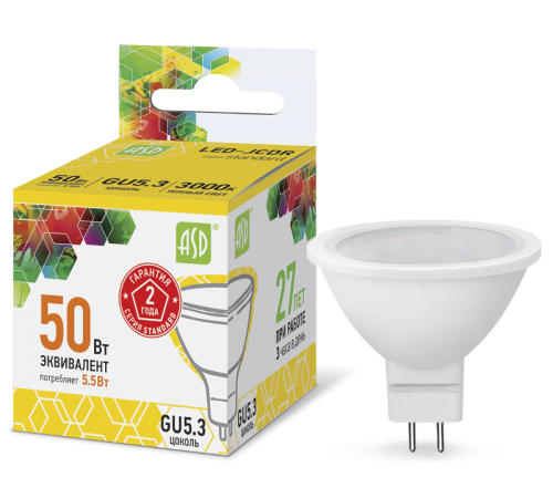 Лампа светодиодная LED-JCDR-standard 5.5Вт 230В GU5.3 3000К 495Лм  4690612002262  ASD