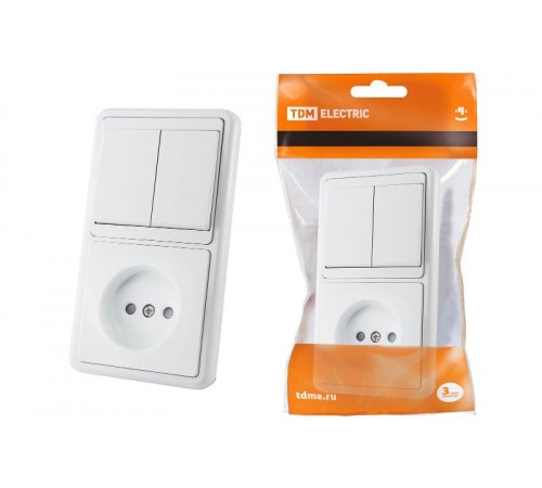 Блок комбинированный БКВР 2-х кл. выкл + розетка 2П с з/ш  SQ1813-0005  TDM