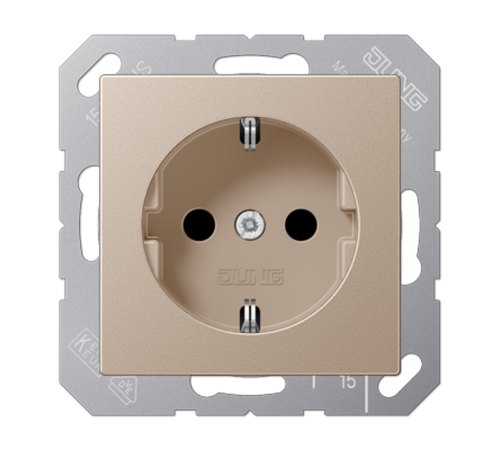 Штепсельная розетка SCHUKO 16А / 250В, с защитными шторками, пружинные зажимы; дюропласт; шампань; A500  A1520KICH  Jung