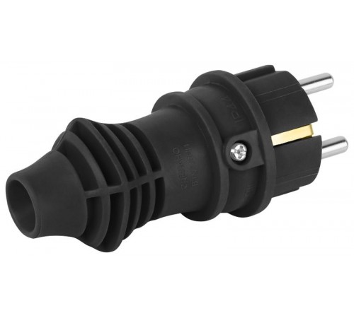 Вилка  каучуковая c заземлением 16А IP44 прямая черная  VX13-B-IP44  Б0069321  ЭРА