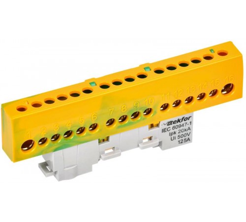 TEKFOR Шина PE "земля" изолированная на универсальном держателе 8х12-16-ЖЗ  TF-NN20-16-KL-K52  IEK