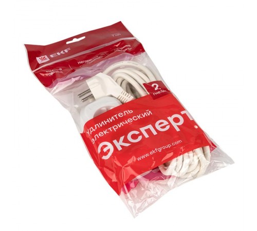 Удлинитель "Эксперт"  2 гнезда 5 метров 16А/3,5кВт с заземлением ПВС 3х1 EKF PROxima  UBA16-310-2-05  EKF