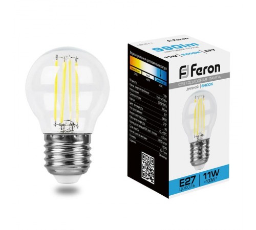 Лампа светодиодная, (11W) 230V E27 6400K прозрачная, LB-511  38226  FERON