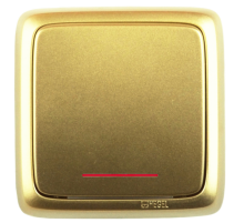 Выключатель открытой установки, одноклавишный, с индикацией, с изолирующей пластиной, цвет золото  ВА10-114-07  HEGEL