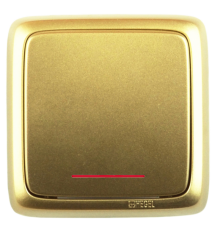 Выключатель открытой установки, одноклавишный, с индикацией, с изолирующей пластиной, цвет золото  ВА10-114-07  HEGEL