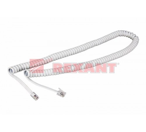 Телефонный шнур, витой трубочный RJ-10(4P-4C), длина 2 метра, белый  18-2021  REXANT