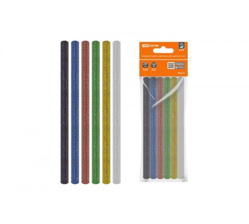 Клеевые стержни универсальные цветные с блестками, 7 мм x 100 мм, набор 6 шт, "Алмаз"   SQ1024-0509  TDM