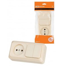 Блок комбинированный выкл. 2-кл. 10А + розетка 2П 10А 250В БКВР IP20 сл. кость "Ладога"   SQ1801-0206  TDM