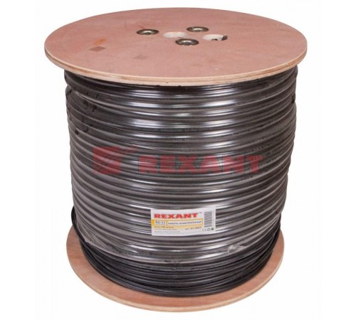Кабель коаксиальный магистральный REXANT RG-11U, 75 Ом, CCS/Al/Al 83% + ТРОС*1, бухта 305 м, черный OUTDOOR  01-3021  REXANT