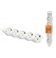 Удлинитель бытовой "Люкс" УЛ05 5 гнезд, 3м, с/з, с з/ш, ПВС 3х1мм2 16А/250В бело-серый  SQ1303-0239  TDM