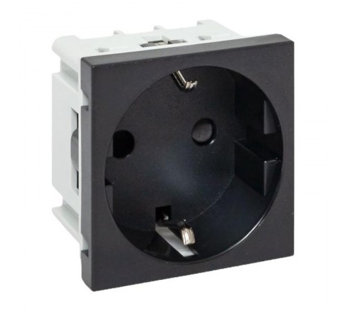 Розетка 45х45 с зазем., с защ. шторками, 90 градусов, черная, матовая E2MR16-028-30EKF