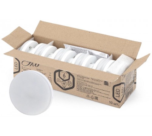 Лампа светодиодная RED LINE ECO LED GX-6W-827-GX53 (10-PACK) GX53 6Вт таблетка теплый белый свет  Б0036545  ЭРА