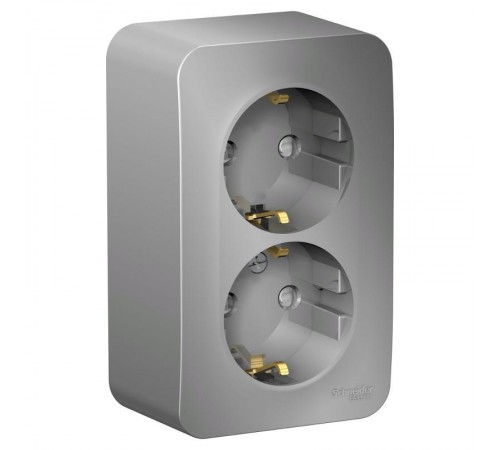 Blanca Алюминий О/У с изолирующей пластиной Розетка 2-ая с заземлением со шторками 16А, 250В  BLNRA011213  SE