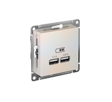AtlasDesign Жемчуг Розетка USB, 5В, 1 порт x 2,1 А, 2 порта х 1,05 А, механизм  ATN000433  SE