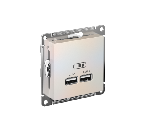 AtlasDesign Жемчуг Розетка USB, 5В, 1 порт x 2,1 А, 2 порта х 1,05 А, механизм  ATN000433  SE