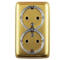 Розетка открытой установки, двухместная, с заземляющим контактом, цвет золото  РА16-181-07  HEGEL