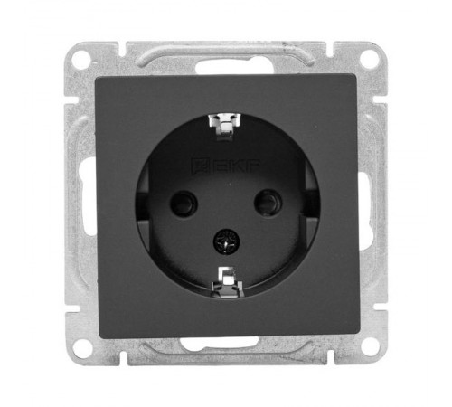 Механизм розетки, 16А, с заземлением, со шторками, чёрный Эпика EKF  UP1-SOB-111  EKF