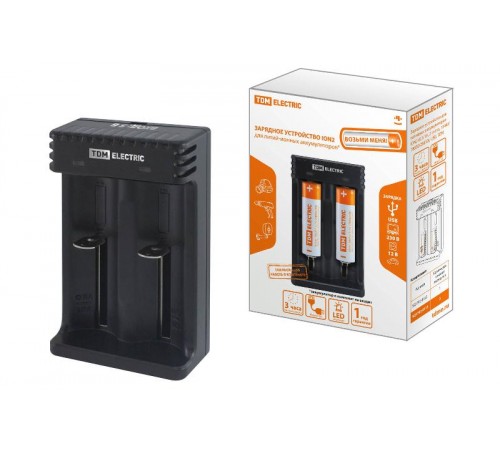 Устройство зарядное для литиевых аккумуляторов ION2 (0.5/1A, 2 слота, 10440/18650/26650), USB,  SQ1702-0113  TDM