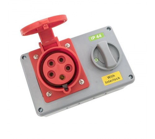 Розетка с блокировкой и выключателем 1425 3Р+РЕ+N 32А 380В IP44 EKF  ps-1425-32-380  EKF