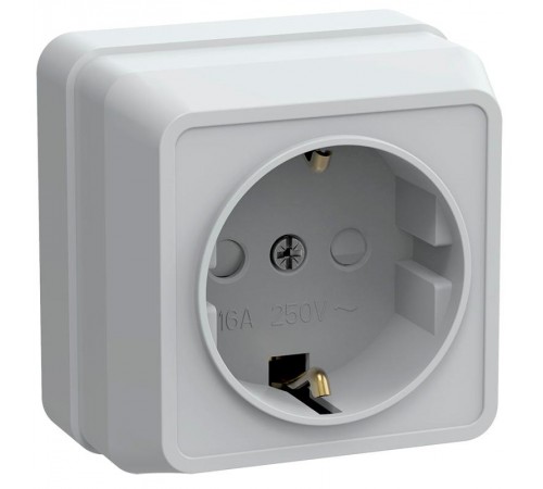 ОКТАВА белый Розетка 1-местная О/У c/з со шторками 16А РСш20-3-ОБ  ERO14-K01-16-DC  GENERICA