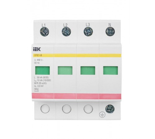 Ограничитель импульсного перенапряжения ОПС1-B 4Р In=30kA Un=400B Im=60kA  MOP20-4-B  IEK