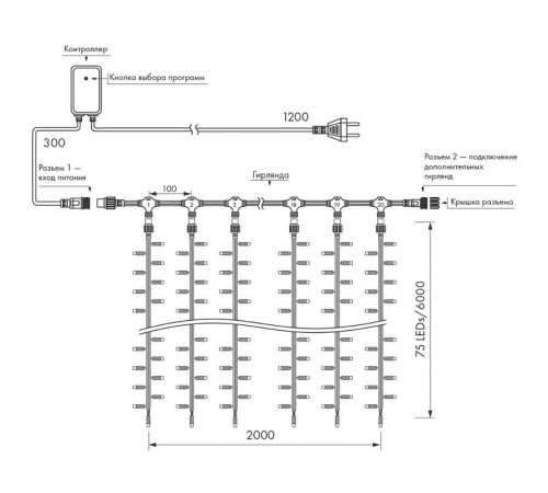 Светодиодная гирлянда ARD-CURTAIN-CLASSIC-2000x6000-CLEAR-1500LED-WATERFALL Warm (230V, 180W)  024873  Arlight