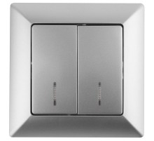 Выключатель Intro Solo 4-105-03 двухклавишный с подсветкой, 10А-250В, IP20, СУ, Solo, алюминий  Б0053595  Intro