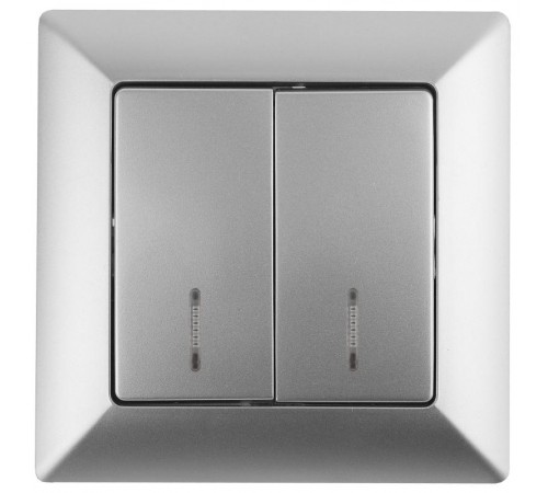 4-105-03 Intro Выключатель двойной с подсветкой, 10А-250В, СУ, Solo, алюминий  Б0043293  Intro