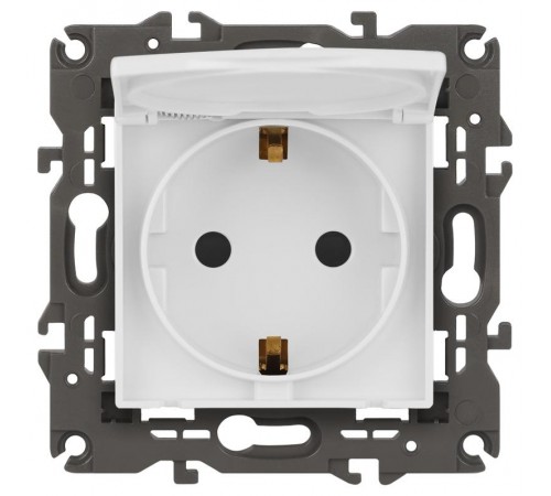 Розетка Elegance 14-2103-01М с заземлением со шторками с крышкой, 16А-250В, белый матовый  Б0065808  ЭРА