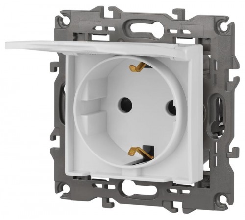 Розетка Elegance 14-2103-01М с заземлением со шторками с крышкой, 16А-250В, белый матовый  Б0065808  ЭРА