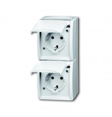 Розетка SCHUKO 16А 250В IP44, двойная вертикальная, для открытого монтажа, серия ocean, цвет альпийский белый  2084-0-0710   2CKA002084A0710  ABB