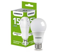 Лампа светодиодная A60 груша 15Вт 230В 4000К E27   LL-A60-15-230-40-E27-G  GENERICA